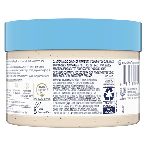 DOVE SCRUB MACADAMIA & RICE MILK REVEALS VISIBLY SMOOTHER SKIN BODY SCRUB THAT NOURISHES SKIN 10.5 OZ