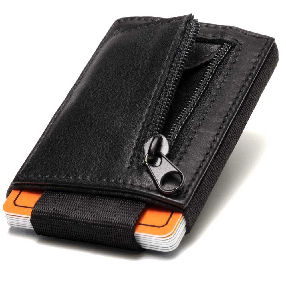 Fa.Volmer ® Vista Men's Card Wallet in Genuine Leather | Coin Compartment with Zip / Press Stud | Colour: Black | Model Series, black, Vista 1, Minimalist