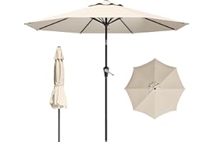 AreShark 9 FT Patio Umbrella for Outdoor, Outdoor Table Umbrella with Push Button Tilt and Crank, Outdoor Patio Umbrellas with 8 Sturdy Ribs, Patio Umbrellas for Market, Garden, Deck, Backyard, Pool (Cream-white)