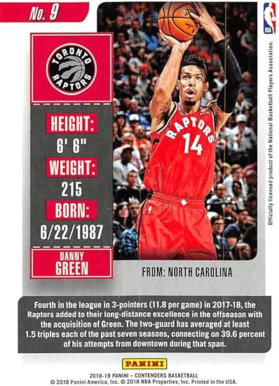 Amazon Com 2018 19 Panini Contenders Season Ticket 9 Danny Green Toronto Raptors Nba Basketball Trading Card Collectibles Fine Art