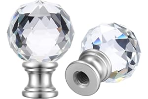 Canomo 2 Packs Faceted Crystal Glass Ball Lamp Finial Cap Knob Lamp Decoration for Lamp Shade, Clear and Silver, 1-3/4 Inches