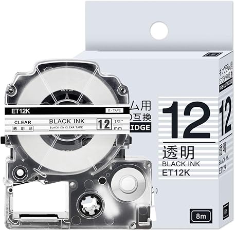 Amazon 1本 12mm 透明地黒文字 互換 St12k キングジム テプラ テープ 透明 透明地 テプラpro カートリッジ ラベルライター テープ 長さ8m テープ 文房具 オフィス用品