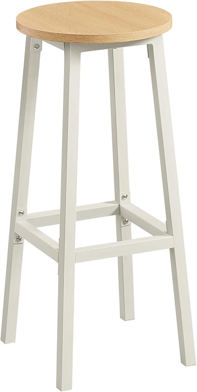 VASAGLE Bar Stools Set of 2 74 cm High Oak White Metal Frame Footrest