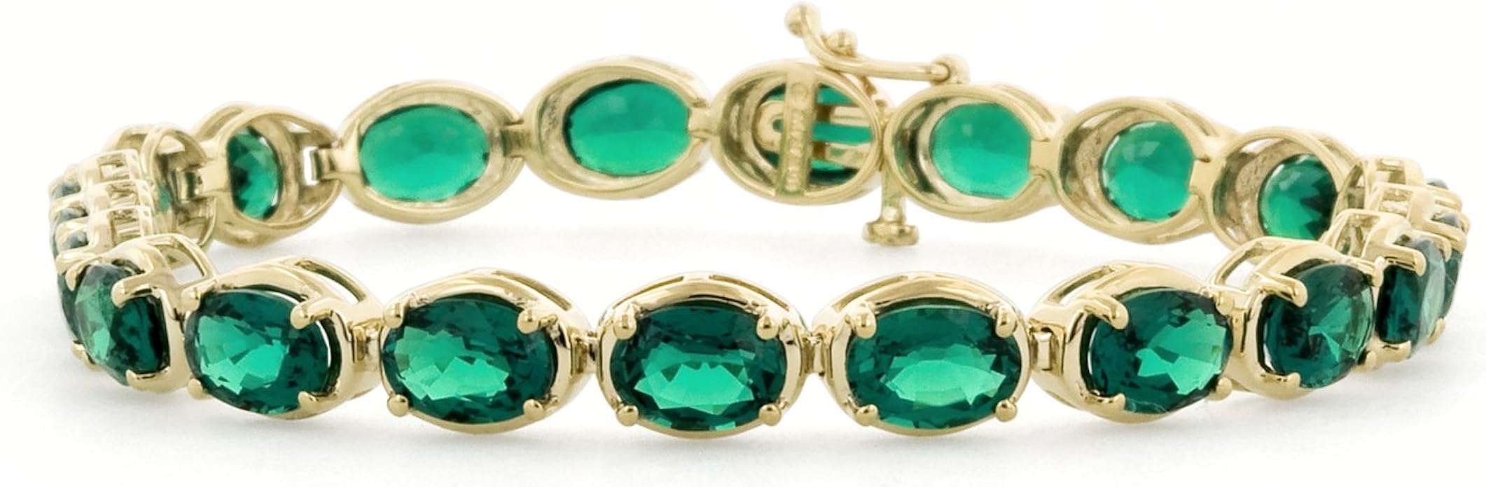 10k Yellow Gold Oval LabCreated Emerald Bracelet, 7" Jewelry