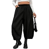 GORGLITTER Women's Plus Size Barrel Cargo Pants Casual High Waisted Wide Leg Harem Slacks Cropped Pants with Pockets