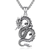 CRWENG Dragon Necklace for Men 925 Sterling Silver Pendant Necklace Unisex Jewelry Valentine's Day Birthday Gift for Men Women 22+2 Inch Chain