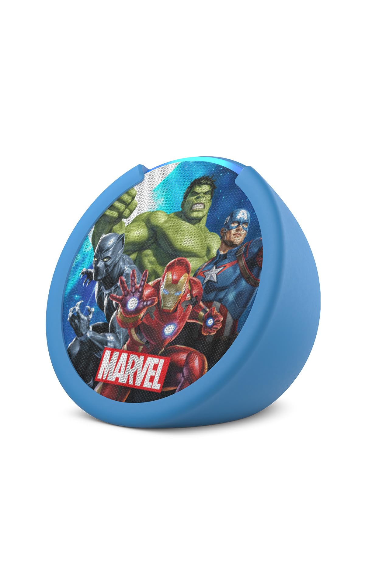 Amazon Echo Pop Kids (newest model), Designed for kids, with Alexa+ Early Access, parental controls, Includes 6 months of Amazon Kids+, Marvel's Avengers Image