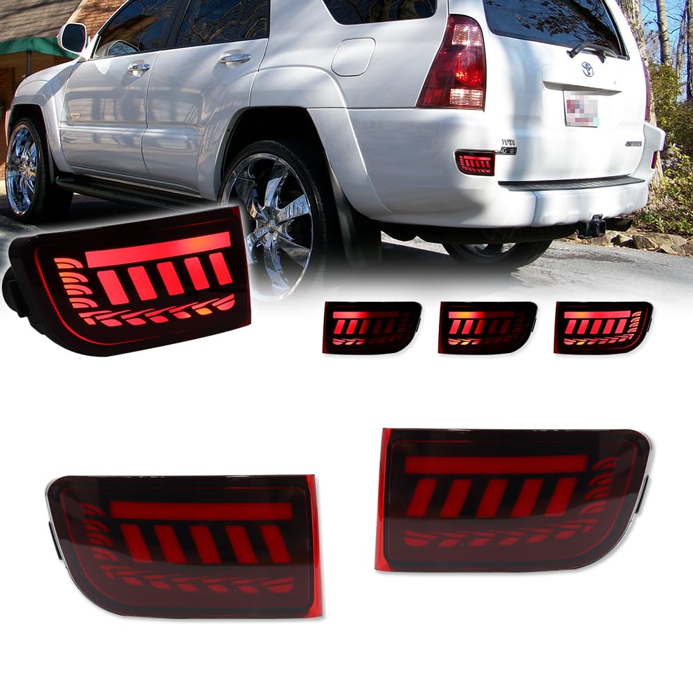 Photo 1 of KENRTIR for 2003-2005 Toyota 4Runner, 2002-2009 Toyota Land Cruiser Prado 120 Rear Bumper Reflector Sequential Turn Signal Brake Tail Lights Red Lens 3 IN 1 LED Fog lamp