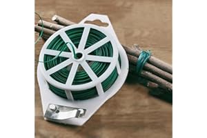 Green Iron Wire Garden Ties for Plant Training and Bundling – 20M Coiled Steel Rope with Cut-Off Clips, Soft & Rust-Resistant