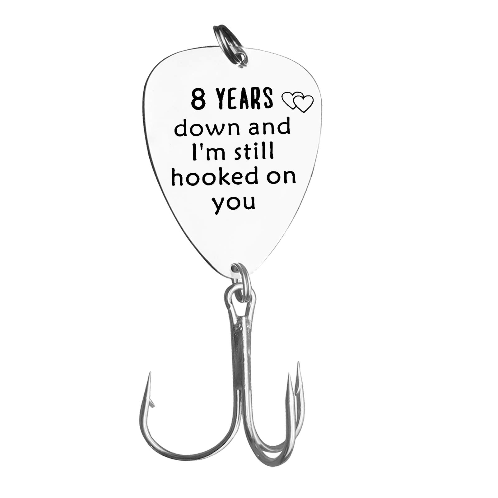 Ximalun 8th Anniversary Fishing Lure Gifts for Boyfriend Husband 8 Years Down and I'm Still Hooked On You 8 Year Anniversary Present for Him Fiance Wedding Anniversary Valentines Day Gift for Men