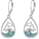 AXOMY Dolphin Earrings for Women 925 Sterling Silver Turquoise Dolphin Wave Earrings Ocean Animal Nautical Jewelry Gifts