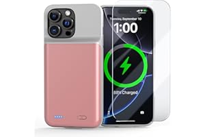 POAQCIF Battery Case for iPhone 16 Pro, Ultra-Slim 7000mAh Portable Extended Charging Charger Case [2025 Upgraded] w/Tempered Glass Film for iPhone 16 Pro -6.3 inch, Pink