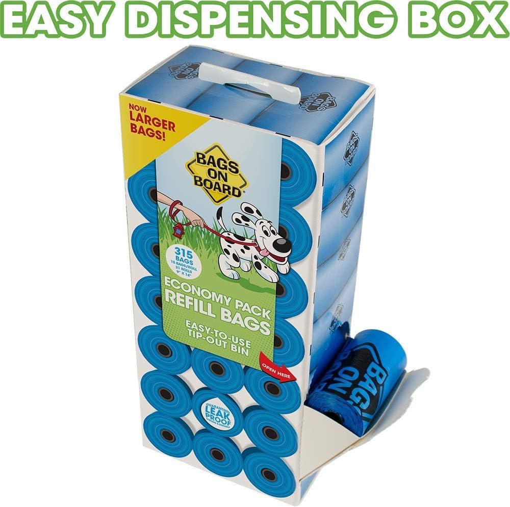 Bags On Board Dog Poop Bags | Strong, Leak Proof Dog Waste Bags | 9 x14 Inches, 315 Blue Bags : Pet Waste Bags : Pet Supplies