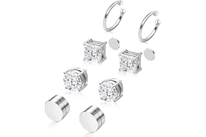 Trinckle Magnetic Earrings for Men and Women, 4 Pairs Stainless Steel Stud Earrings Hypoallergenic Cubic Zirconia Studs Small