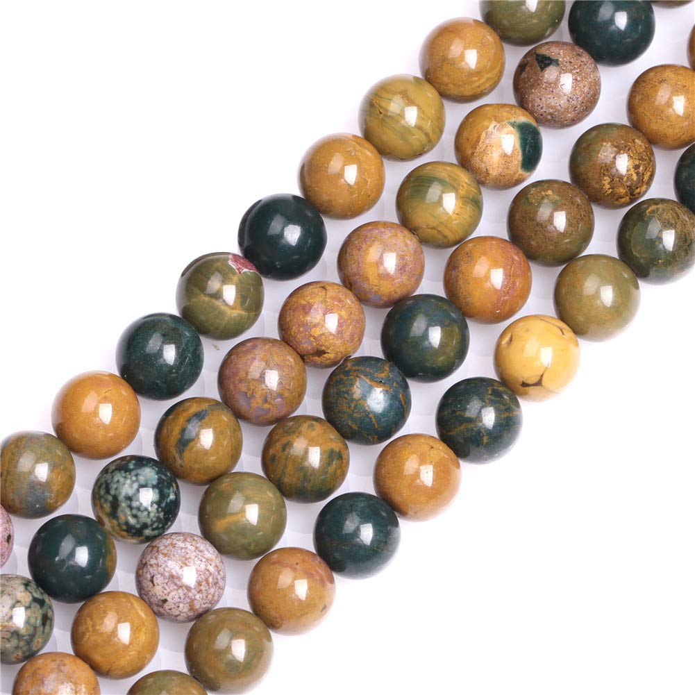 GEM-Inside Natural 10mm Yellow Ocean Jasper Round Gemstone Semi Precious Loose Beads for Jewellery Making 15''