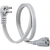 KUNCAN Appliance Power Extension Cord - 3 Prong Flat Wire SPT-3 14 AWG Heavy Duty Male to Female Extender Low Profile Grounded Cable for Major AC Unit, Air Conditioner, Refrigerator (3 Feet)