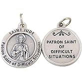 Silver Toned Base Patron of Difficult Situations Saint Jude Medal Pendant, 3/4 Inch