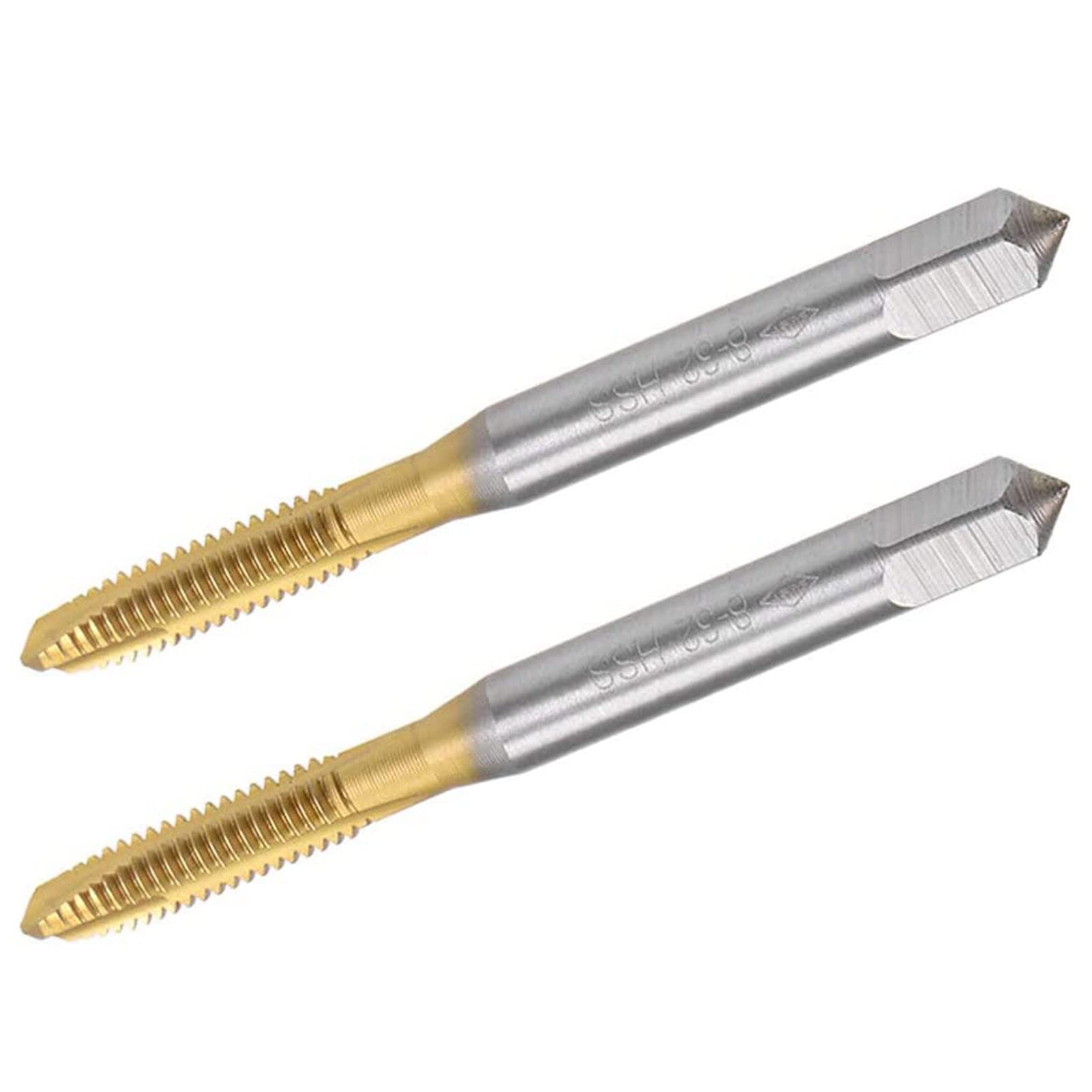 TOP-VIGOR 2Pcs Spiral Point Plug Thread Tap 8-32 UNC, HSS Titanium Coated Thread Milling Tap with H2 Tolerance, 3 Flutes Ground Threads(Round Shank with Square End)
