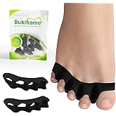 Bukihome Toe Separators, 4 Pair Soft Gel Toe Spacers to Correct Bunions, Toe Stretcher for Therapeutic Relief from Plantar Fasciitis, Claw Toes,Hammer Toes, Foot Pain for Women & Men (Black+M)