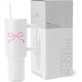 Simple Modern 40 oz Tumbler with Handle and Straw Lid | Insulated Reusable Stainless Steel Water Bottle Travel Mug Cupholder Friendly | Gift for Women Men | Trek Collection | Pink Bow