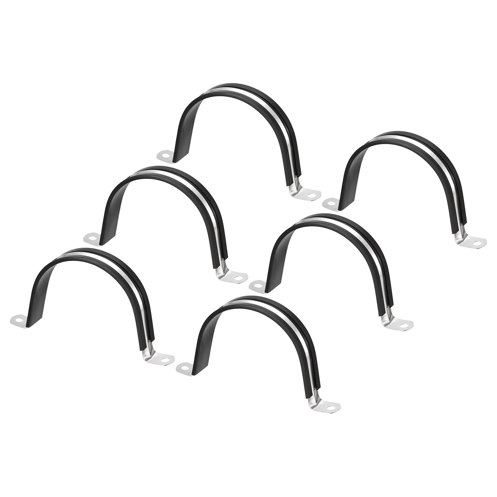 Unifizz 6Pcs 77mm(3") Cable Clamp, Rubber Cushioned Insulated Clamp 304 Stainless Steel U Shape Bracket Metal Hose Clamp Tube Holder for Pipe Wire Tube