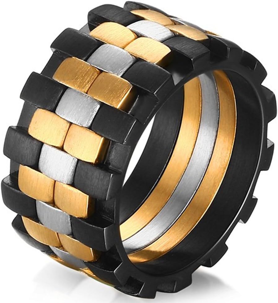 LILILEO Jewelry 12mm 316L Stainless Silver And Black Gold 3-Color Ring High Polished For Men's Rings