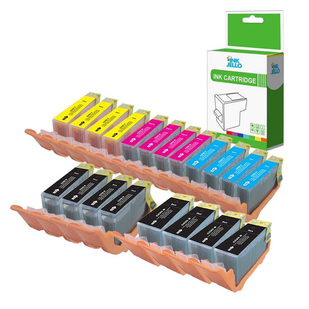 InkJello Ink Cartridge For Printer, Compatible With Canon Pixma iP4850 iP4950 iX6550 MG5150 MG5250 MG5300 MG5320 MG6150 MG6250 MG6220 MG8170 MG8150 MG8220 MG8250 MX715 C525/526 (BK, C, M, Y, 20-Pack)