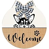 Funny Chihuahua Dog Welcome Wooden Plaque Hanging Sign for Front Door Pet Shop Decor,Chihuahua Dog Lovers Gifts Home Decor,13.7''×13.7''