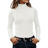 ZESICA Women's Turtleneck Long Sleeve Shirts 2026 Spring Trendy Tops Slim Fitted Ribbed Knit Basic Casual Sweater