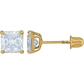 14Kt Yellow Gold Womens Princess-Cut Cubic-Zirconia 4mm Square Stud Earrings
