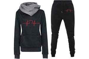Aboser Sweatsuits for Women Set 2 Piece Heart Printed Sweatshirt and Matching Pants Hoodie Tops Tracksuit Sport Suit Pocket