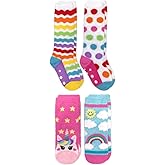 Jefferies Socks Girls Fuzzy Rainbow Animal Pattern Non Skid Slipper Socks 4 Pack