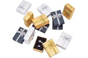 PH PandaHall 12pcs Jewelry Box, 2x2.7x1 Inch Small Gift Boxes Metallic Paper Earring Box with Bowknot Small Box for Valentine's Day Gifts Jewelry Earring Necklace Bracelet Silver Bar Ring Keychain