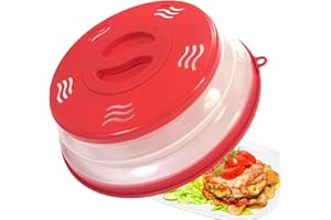 XGHJ Microwave Splatter Cover Vented for Food, Splatter Guard & Colander Kitchen Gadget for Fruit Vegetables Microwave Plate Cover with Hook Hole,Dishwasher-Safe,BPA-Free Silicone & Plastic (Red)
