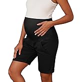 Bhome Maternity Bermuda Shorts Over The Belly Workout Loose Casual Pregnancy Pants with Pockets