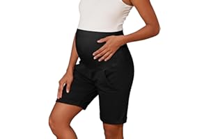 Bhome Maternity Bermuda Shorts Over The Belly Workout Loose Casual Pregnancy Pants with Pockets