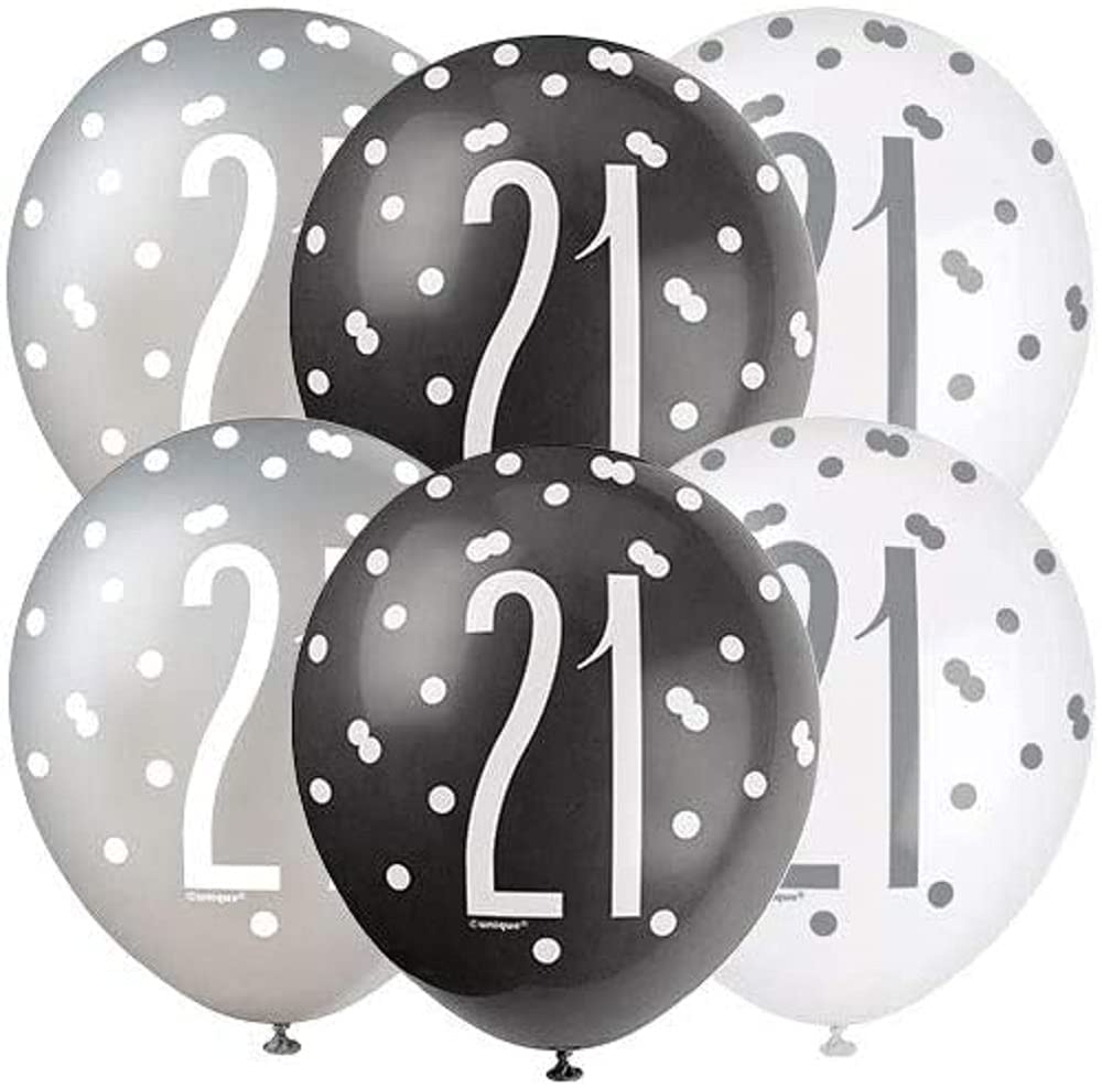Stunning Birthday Black Glitz Number 21 Latex Balloons (30cm) - Perfect for Memorable Milestone Party Decor - 6ct