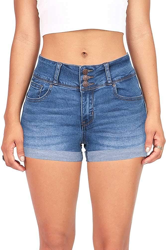 Women's Juniors Stetchy Mid Rise Denim Shorts