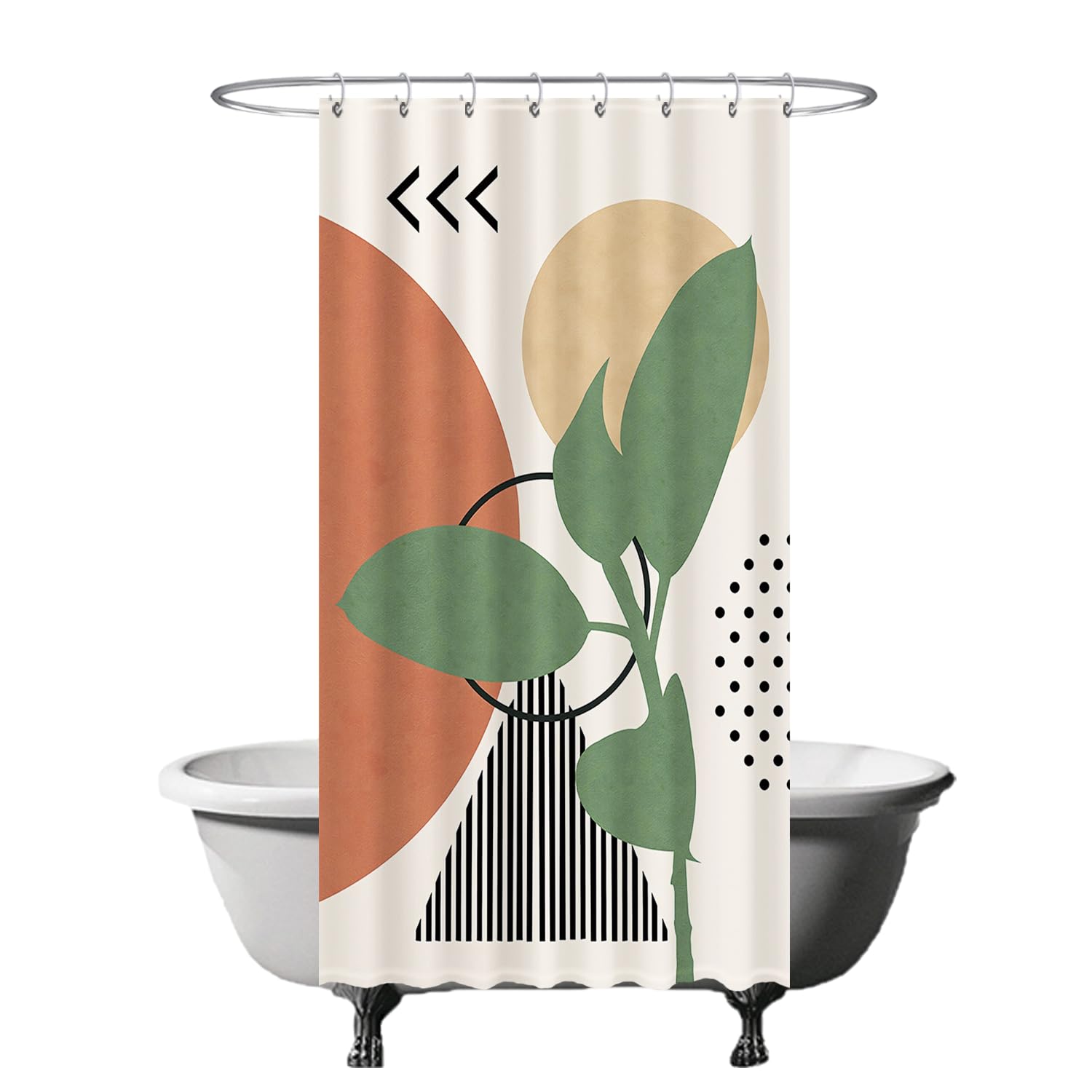 Ulticool Shower Curtain - Sun Abstract Nature Boho Bohemian - 120 x 200 cm - Anti Mould - Washable - Waterproof - with 8 Rings - Red Green Beige