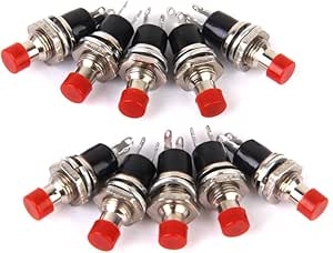 Romote Mini pulsador momentáneo Interruptor de botón para la maqueta ferroviaria Hobby 7mm Pack de 10 Rojo