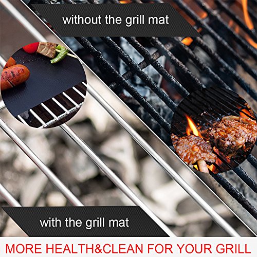 Grill Mat, BBQ Grill Mat Baking Mat Set of 5, 100% Nonstick FDA Approved for Gas, Charcoal, Electric Grill and More, Reusable and Easy to Clean - 15.75 x 13 Inch (black)