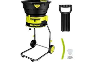 PHLEX PRO Electric Leaf Mulcher, 15Amp 1000W High Power Bladeless Leaf Shredder for 17:1 Reduction Ratio, 10000-RPM Max Mulch up to 55Gal per Minute, 20 Extra Cutting Lines