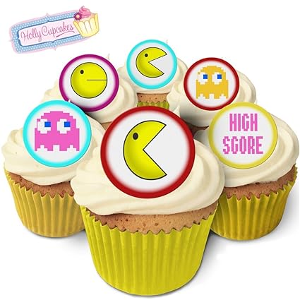24 Fabulous Edible Pre Cut Wafer Cake Toppers Pac Man Amazon Com