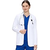 White Lab Coat for Women with 4 Pockets – Button Front Long Sleeve Consultation Coat, Soft Stretch Fabric