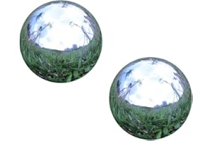 FOLYTIY Pack of 2, Stainless Steel Hollow Gazing Ball Mirror Polished Shiny Sphere for Home Garden Ornament (4 Inch)
