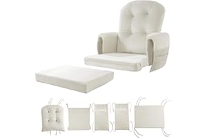 BALAPET 5 PCS Velvet Glider Rocker Replacement Cushions with Side Storage Pocket, Thickened & Supportive Cushions Set for Indoor Nursery Rocking Chair, Beige