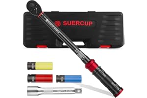 SUERCUP 1/2-Inch Drive Click Torque Wrench - 10-170 ft.lb/13.6-230.5 Nm, Dual-Direction Adjustable 72 Tooth Torque Wrench 5 PCS Set for Moto and Car Maintenance