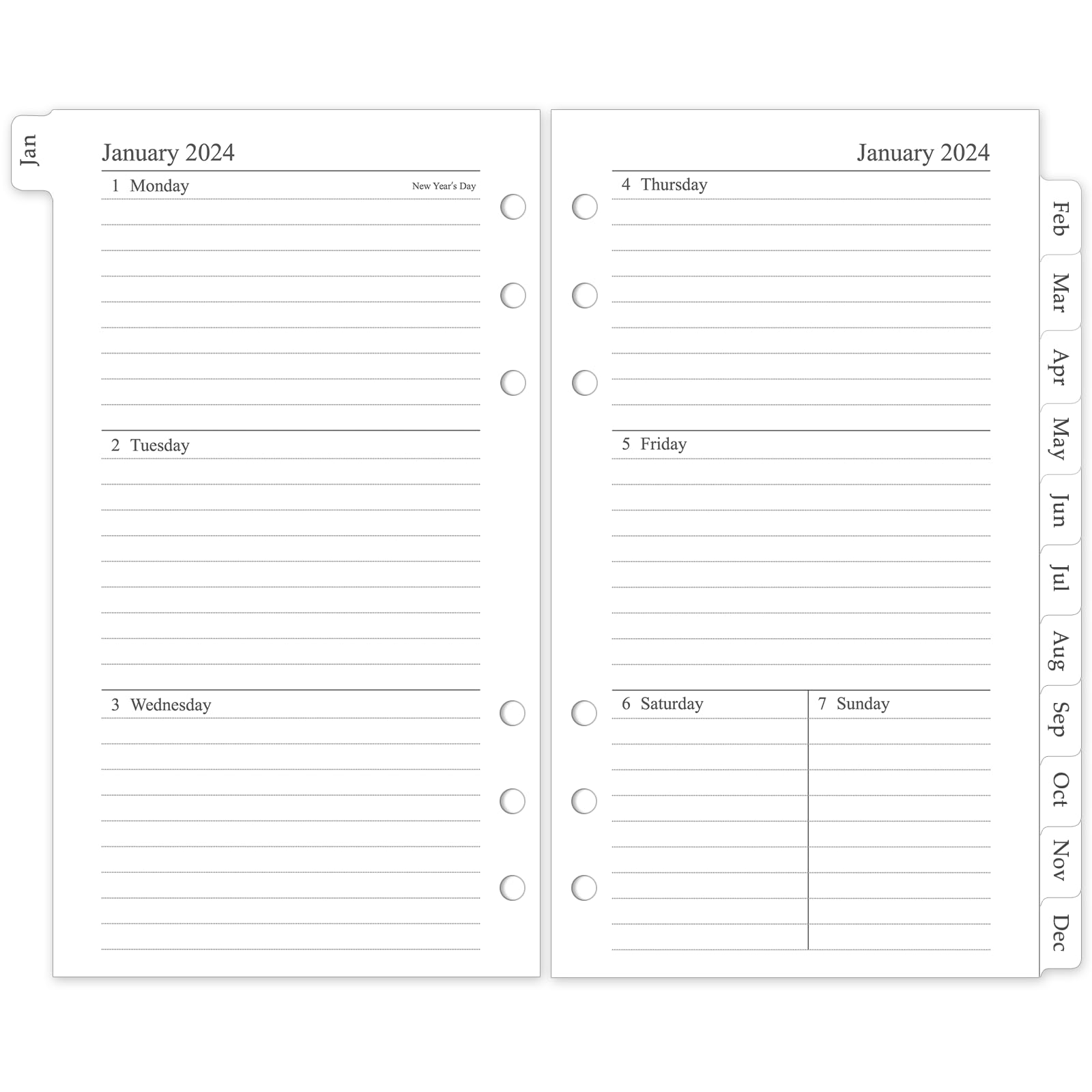 Weekly Planner Refills For A5 Binders - 53 Sheets/106 Pages 1-Pack 6-Hole