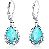 LOOVE Black Cat/Turtle/Moonstone//Turquoise/Flower/Tree of Life Earrings Sterling Silver Cute Animal Leverback Dangle Earrings Jewelry Gifts