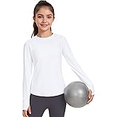 JOCMIC Girls Long Sleeve Shirts Athletic Shirt with Thumbholes Kids Crew Neck Basic Tee Tops for Sports Gym Yoga